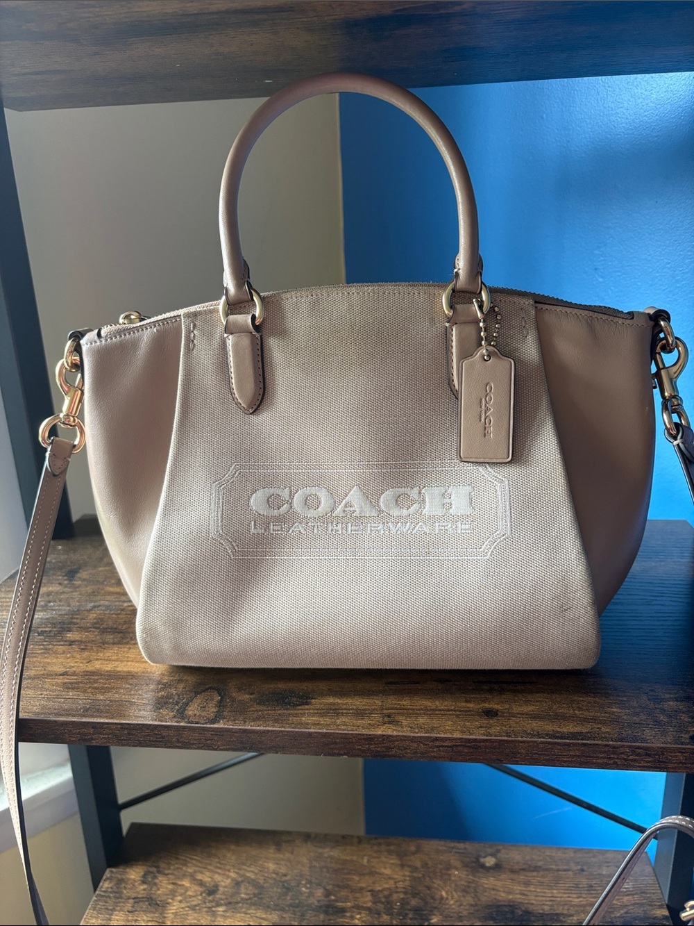 Coach Neutral Beige Canvas & Leather Satchel